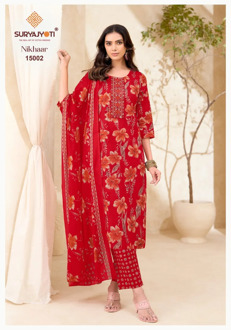 Nikhaar Vol 15 By Suryajyoti Cotton Kurti With Bottom Dupatta